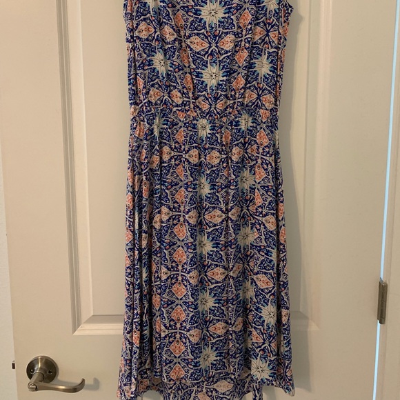 Blue and Peach Patterned High-low Dress - Picture 1 of 3